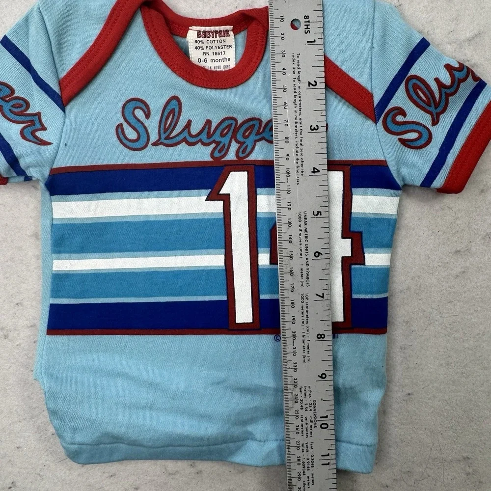 Vintage 1981 Babyfair Baby T Shirt Little Slugger Baseball Star Infant 0-6 Month